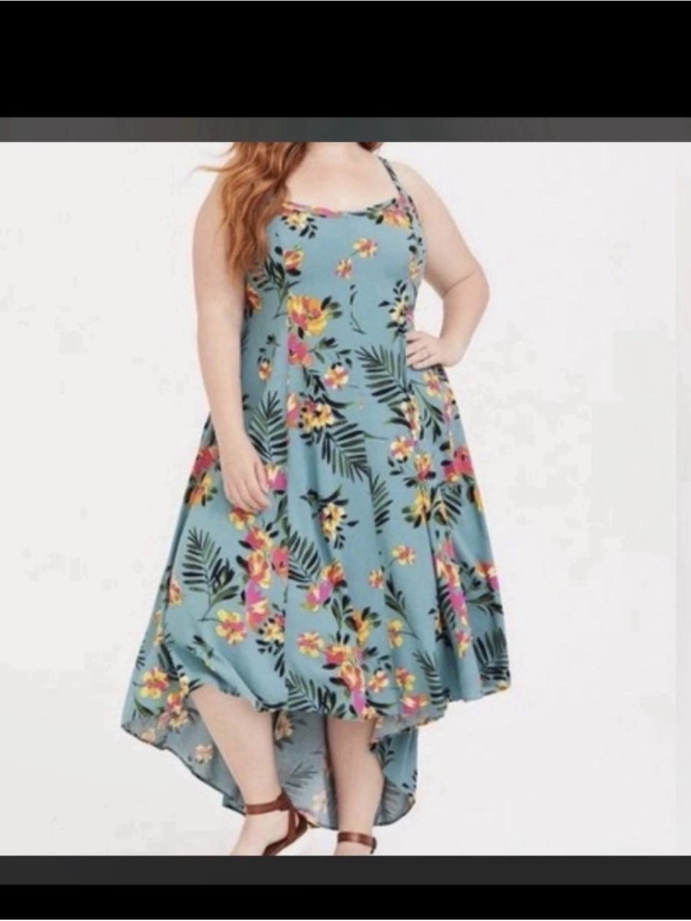 Torrid Hi Low Swing Dress 2 2X Blue Floral Summer